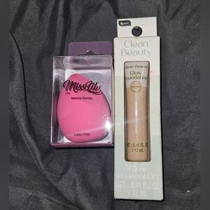 B Pure Glow Foundation In Nude 0.41fl Oz + Miss Lil Beauty Sponge BNIB